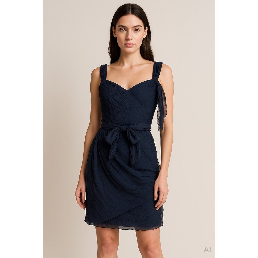 Lavender Label by Vera Wang Silk Coctail Dress Navy Blue Draped Sz 6 Classy